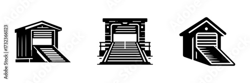 Modern Minimalist Garage Ramp Icon, Flat Silhouette of a Vehicle Access Vector for Architecture Illustration Design