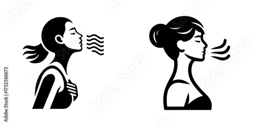 Modern Minimalist Women Practicing Breathing Technique Icon, Flat Silhouette of a Sport Athlete Vector for Aquatic Illustration Design