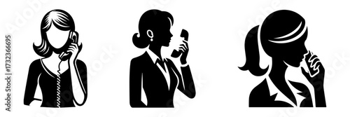 Modern Minimalist Woman with Half-Body View Calling Teammate Icon, Flat Silhouette of a Sport Athlete Vector for Teamwork Illustration Design