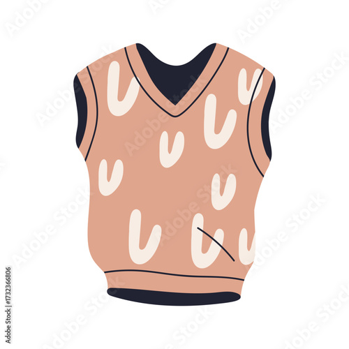 Vest, sleeveless sweater, knitted clothing. Autumn and winter apparel. Modern...