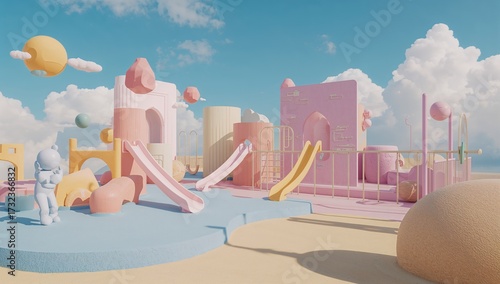 Pastel Playground with Abstract Forms and Soft Light
