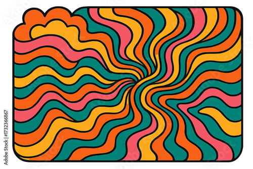 Abstract psychedelic groovy background with wavy liquid lines. Retro hand drawn vector illustration in trendy 70s hippie style. Trippy y2k cartoon pattern with a fluid swirl.