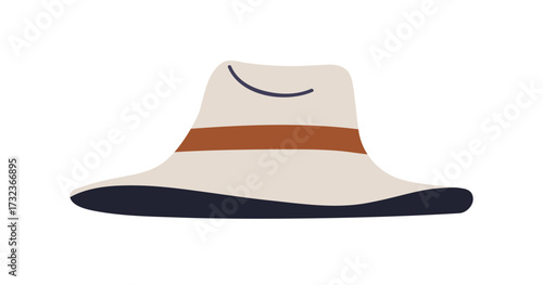 Summer hat with wide brim, ribbon band. Modern unisex headwear. Elegant fedor...