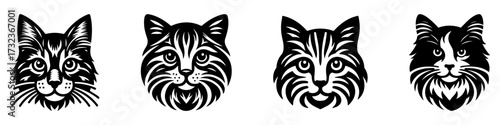Modern Minimalist American Bobtail Icon, Flat Silhouette of a Cat Head Meowing Vector for Pet Illustration Design