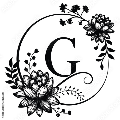 Elegant initial g floral design isolated on white background, perfect for personalized stationery and branding projects