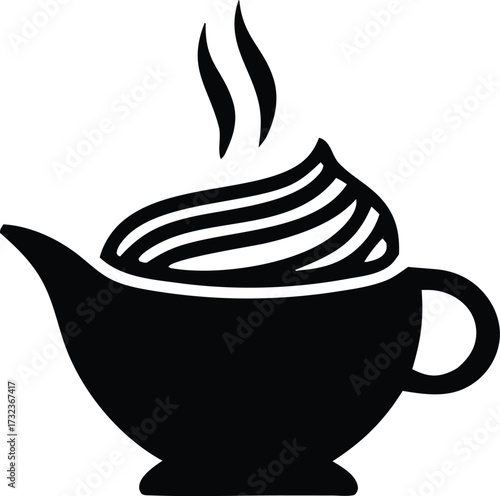 Steaming gravy boat filled with whipped cream desserts delicious savory culinary iconographic element