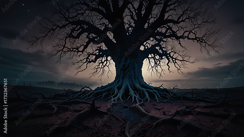 Fototapeta premium Leafless Dried Tree Under Moonlit Sky