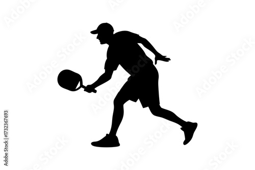 Dynamic Pickleball Player Silhouette Vector – Action Sports Illustration for Logo, Poster, or Design