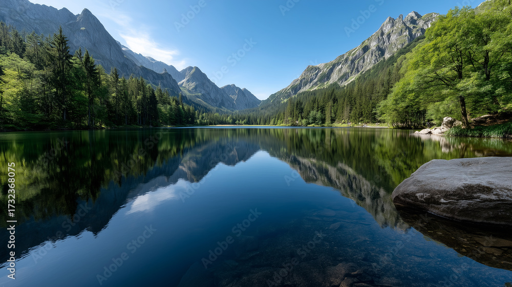 Fototapeta premium Tranquil Lake with Majestic Mountain Reflections