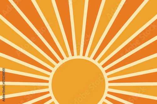 Retro sunburst background with sun rays in a vintage 70s aesthetic style. Groovy geometric sunbeam pattern. Abstract sunrise or sunset backdrop for a summer banner design.