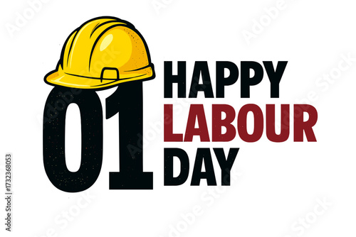 Happy Labour Day May 1st vector banner. International Workers Day greeting card with safety helmet. Industrial work celebration poster. Construction worker hard hat icon.
