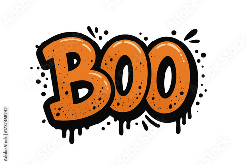 Boo lettering in urban graffiti style. Halloween concept print for poster, graphic tee. Spooky party decoration. Vintage retro symbol. Vector hand drawn street art illustration.