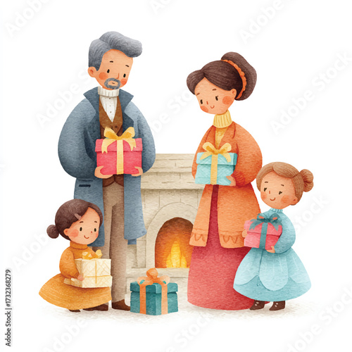 Family Christmas Celebration Joyful Gathering with Presents and Festive Cheer.