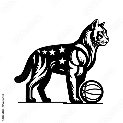 Modern Minimalist American Bobtail Icon, Flat Silhouette of a Full Human Body Playing Basketball Vector for Sports Illustration Design