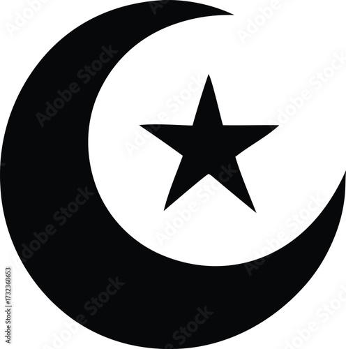 Islamic crescent moon and star symbol graphic design element iconic religious symbol of islam representation celestial body celestial icon