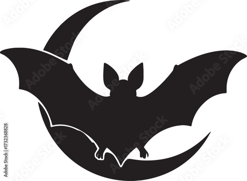 Bat Silhouette with Crescent Moon