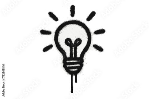 Spray painted graffiti light bulb icon. Symbol of idea, creativity, innovation. Urban street art drip lamp. Sprayed, textured, hand drawn vector illustration on white background.