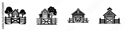Modern Minimalist Farmhouse Fence Icon, Flat Silhouette of a Rustic Boundary Vector for Architecture Illustration Design