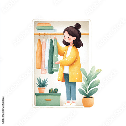 Girl choosing clothes in her closet.