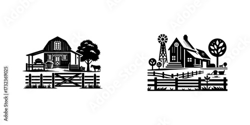 Modern Minimalist Farmhouse Gates and Fences Icon, Flat Silhouette of a Rustic Boundary Vector for Architecture Illustration Design