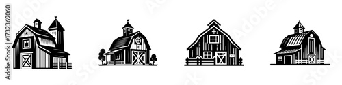 Modern Minimalist Wooden Barn Icon, Flat Silhouette of a Rustic Farm Building Vector for Agriculture Illustration Design