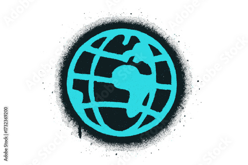 Spray painted urban graffiti globe world map icon. Sprayed isolated vector illustration in 90s vintage grunge style. Street art stencil of planet earth. Global symbol.