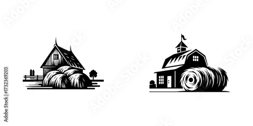 Modern Minimalist Haystack Farmhouse Icon, Flat Silhouette of a Rustic Rural Building Vector for Agriculture Illustration Design