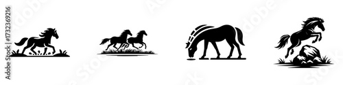 Modern Minimalist Wild Mustang bowing Icon, Flat Silhouette of a Horse Vector for Wildlife Illustration Design