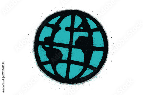 Spray painted graffiti globe world map icon. Urban street art symbol. Sprayed earth sign. 90s vintage vector. Grunge retro aerosol graphic. Planet isolated illustration.