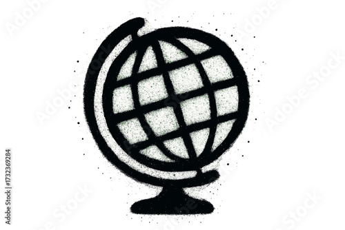 Spray painted graffiti globe icon. Urban street art world symbol. 90s vintage grunge stencil. Aerosol sprayed planet earth illustration. Global travel sign. Vector doodle.