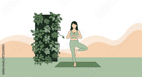 A serene yoga practice in a minimalist setting fostering wellness and balance with nature