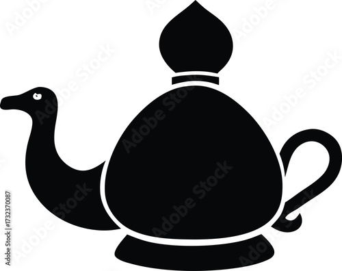 Heraldic black silhouette of a lamp with a swan's neck and handle design symbolizing enlightenment wisdom knowledge