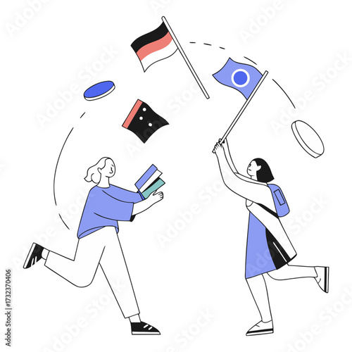People celebrating diversity with flags and frisbees
