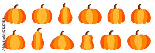 Pumpkin for Halloween in a flat design. Orange pumpkin collection. Cartoon Halloween pumpkin