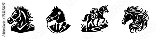 Modern Minimalist Wild Mustang Icon, Flat Silhouette of a Horse Vector for Adventure Illustration Design