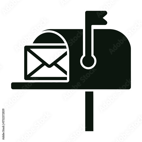 Black silhouette icon of a mailbox with an envelope inside and a flag