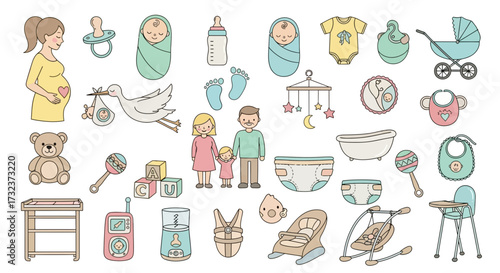 A Pastel Palette of Parenthood: Illustrated Baby Items for Newborns and Growing Families