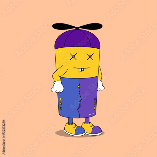 Cartoon Robot Character with Propeller Hat and Sneakers Vector Illustration