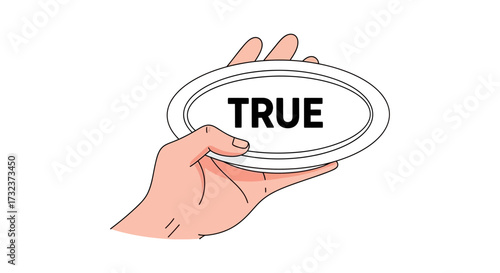 Conceptual illustration showcasing affirmation with hand holding true sign declaration