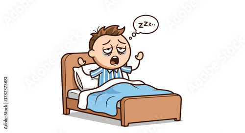 Exhausted man with dark circles yawning and stretching in bed at morning after sleep