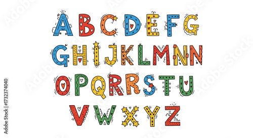 Playful alphabet display with cartoonish styling ideal for early childhood education materials
