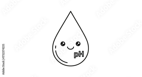 Whimsical water droplet with ph indicator and cute facial expression for acidity concepts