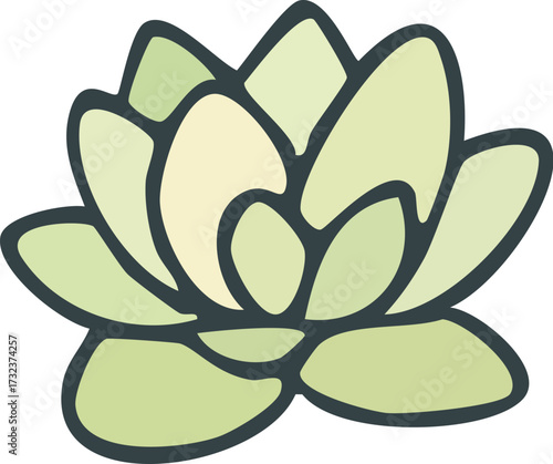 Green Lotus Flower Hand Drawn Illustration.