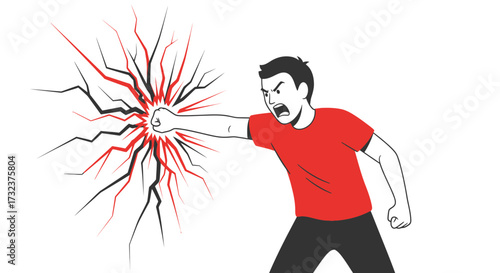 Aggressive man punching forward with explosive force, depicting anger and rage concept