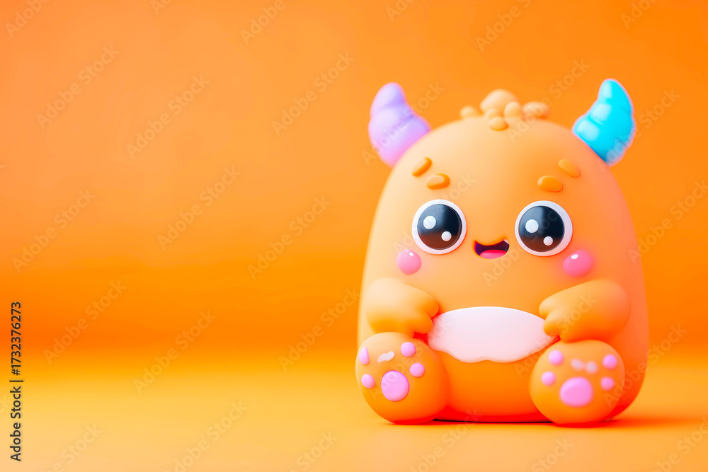 Naklejka premium Playful Cartoon Monster Character with a Friendly Expression Against a Solid Orange Background Ideal for Kids and Gaming Design