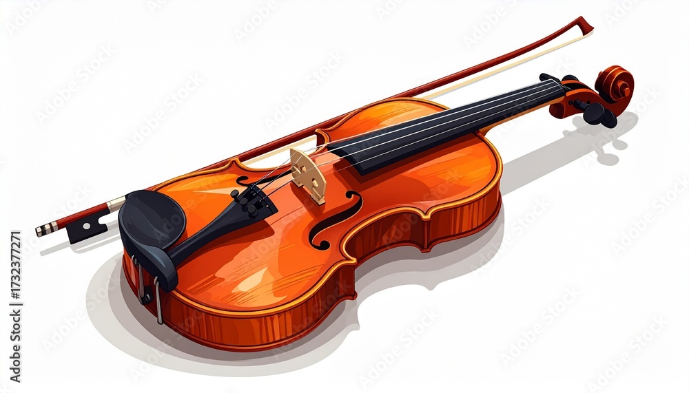 Fototapeta premium A vector illustration of a violin with bow flat musical style isolated on white background