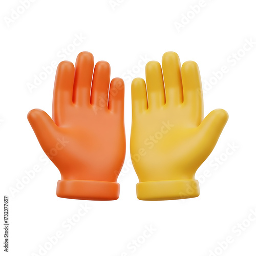 Vibrant Orange and Yellow 3D Hands Raised Up, Transparent Background