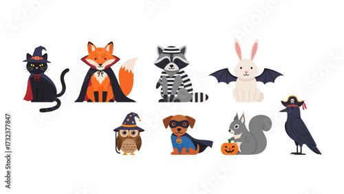 Halloween Costume Animals: A whimsical ensemble of cute animals adorned in imaginative Halloween costumes. A playful scene perfect for the spooky season!