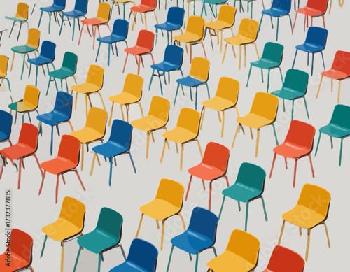 Rows of colorful chairs