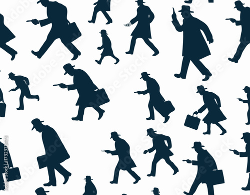 Silhouette of detective investigate is following footprints